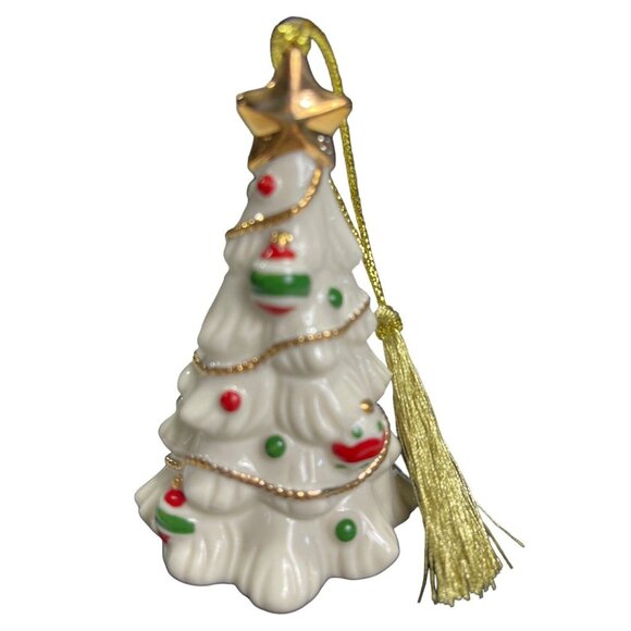 LENOX China Decorated Christmas Tree with Gold Trim & Star Ornament 4' H - Picture 1 of 7